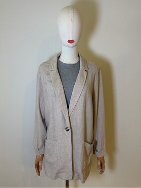 NWT New Look Linen Blend Single Button Blazer Jacket Beige Tan Size 10